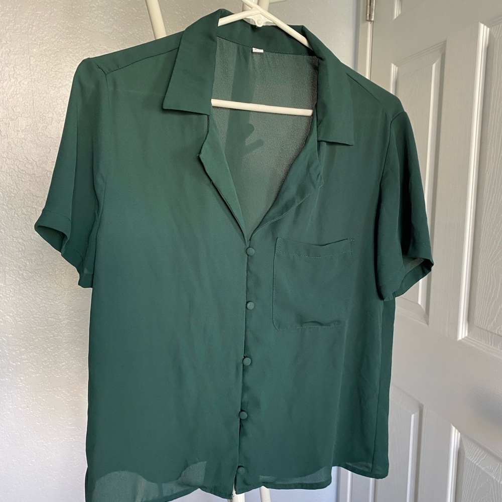 Green Button Up Top